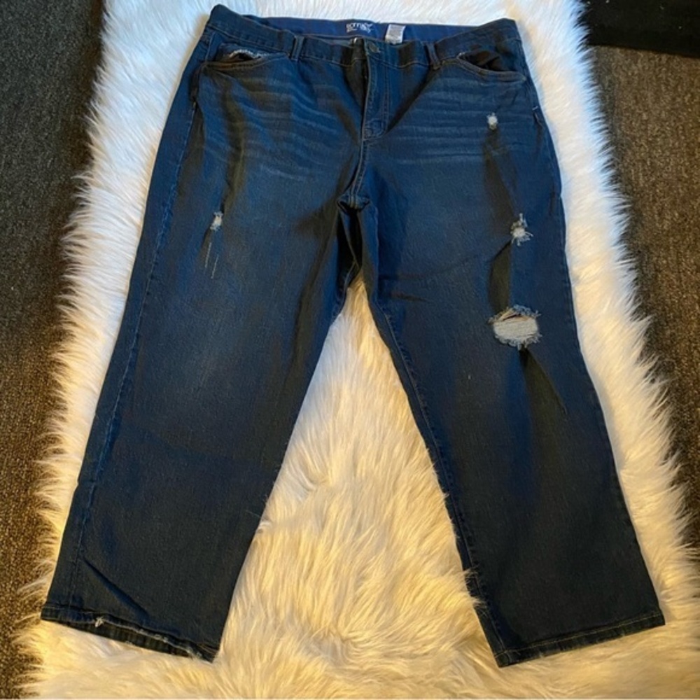 Terra And Sky Boyfriend Jeans Women’s Size 22W Blue Denim Distressed Ripped